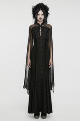 Black Cheongsam Collar Chiffon Stitching Ripped Women's Gothic Dress